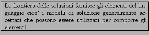 \framebox{
\parbox[c]{10cm}{
La frontiera delle soluzioni fornisce gli elementi ...
...enerelmente accettati
che possono essere utilizzati per comporre gli elementi.}}